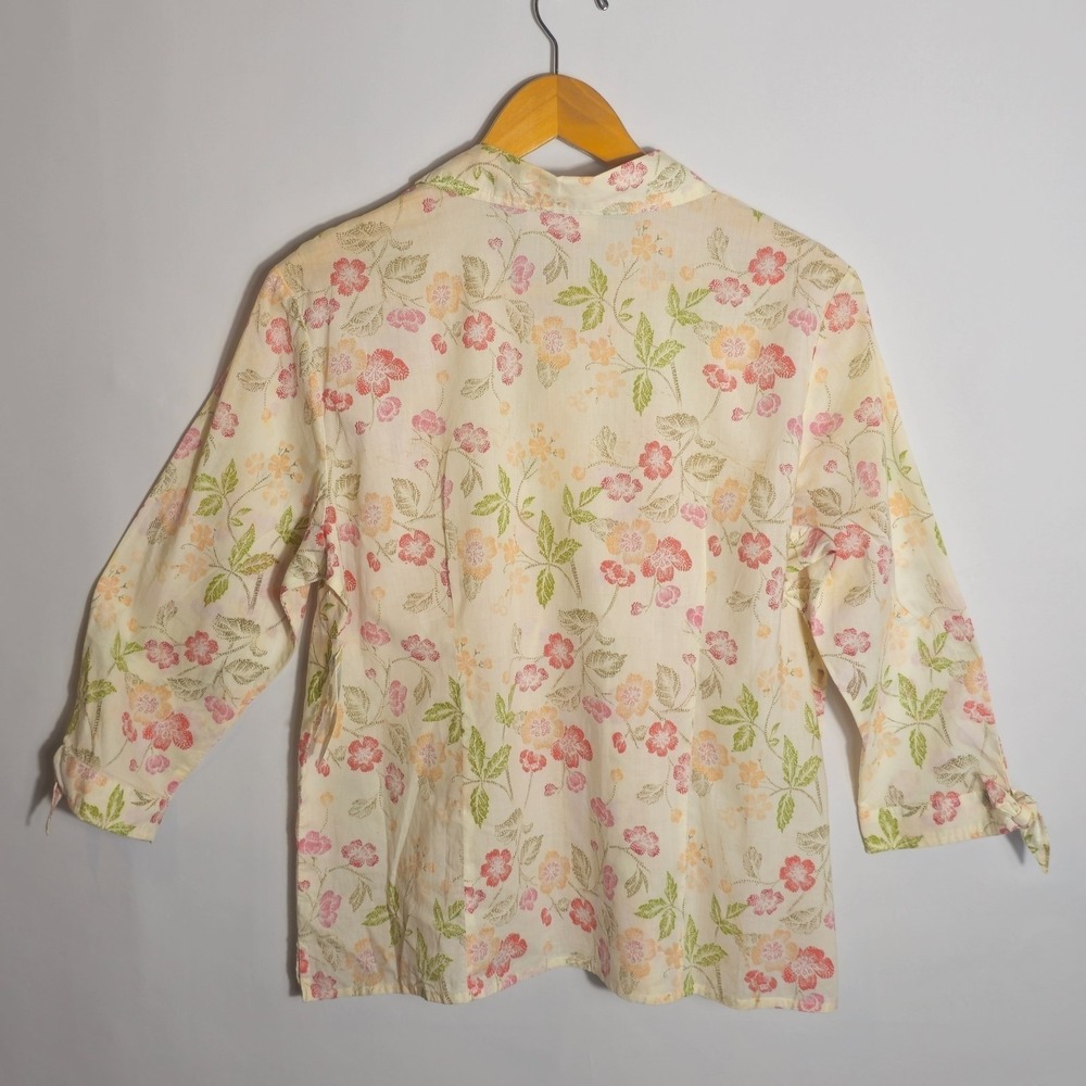 NWT JM Collection Petite 14P Floral Cotton Button Up Blouse Shirt 3/4 Sleeve - Picture 3 of 8